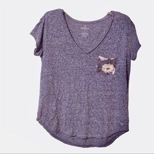 American Eagle Favorite T Purple Flower Pocket EUC